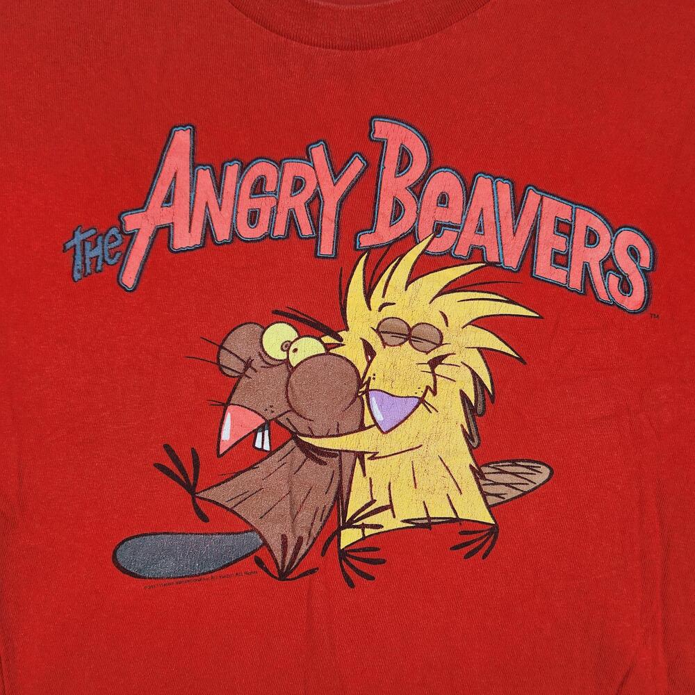 Vintage Angry Beavers Shirt Mens 2XL Red Nickelodeon Cartoon Graphic Norbert Y2K